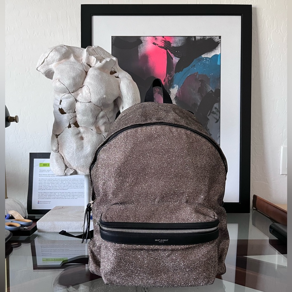 Saint Laurent City Canvas Backpack in Gold Glitter